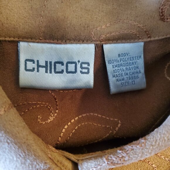 Chico's Faux Suede Western Embroidery Long Sleeve Paisley Shirt Boho Small - Picture 9 of 9